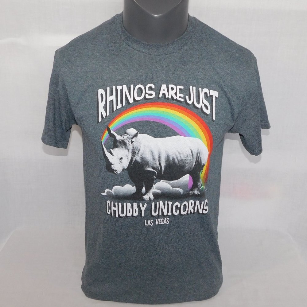 RHINOS ARE JUST CHUBBY UNICORNS Las Vegas Rainbow Graphic T Shirt Mens M
